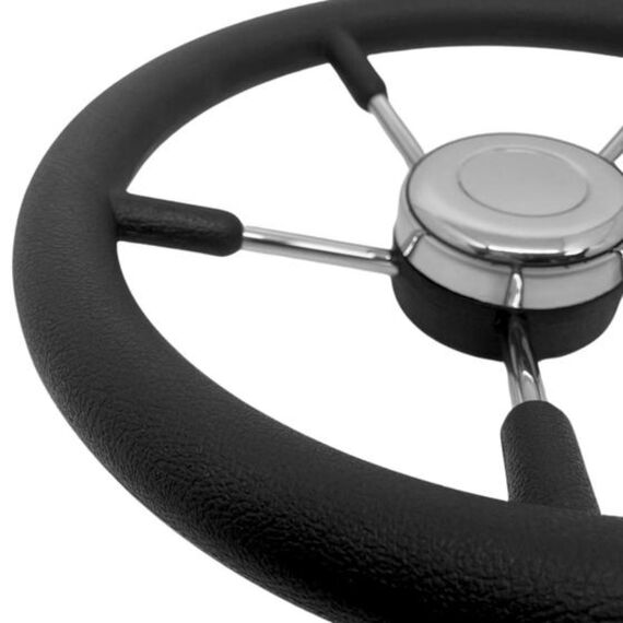 Volante Náutico em Poliuretano Preto c/ Raios em Inox - 350mm