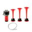 Buzina Corneta Plástica Tripla c/ Compressor a Ar - Vermelha - 12V + Botão + Relê