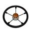 Volante Náutico em Poliuretano Preto c/ Centro em Madeira e Raios em Inox - 300mm